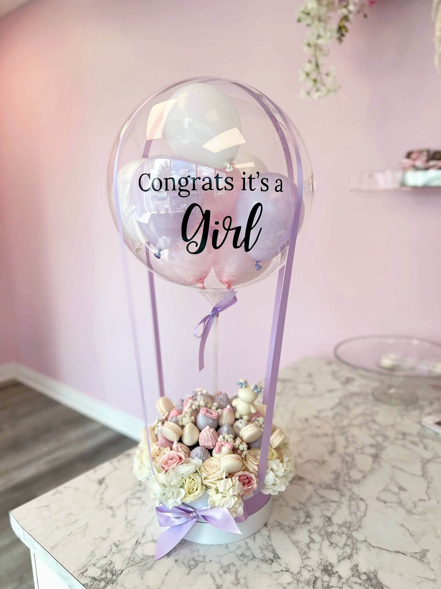 Up, Up & Away Bouquet: It’s a Girl! – Dip the Tip Deserts